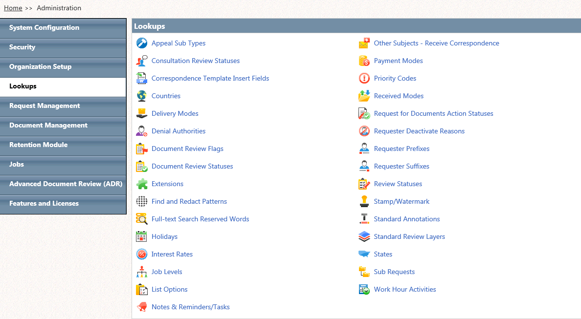 Lookups Menu